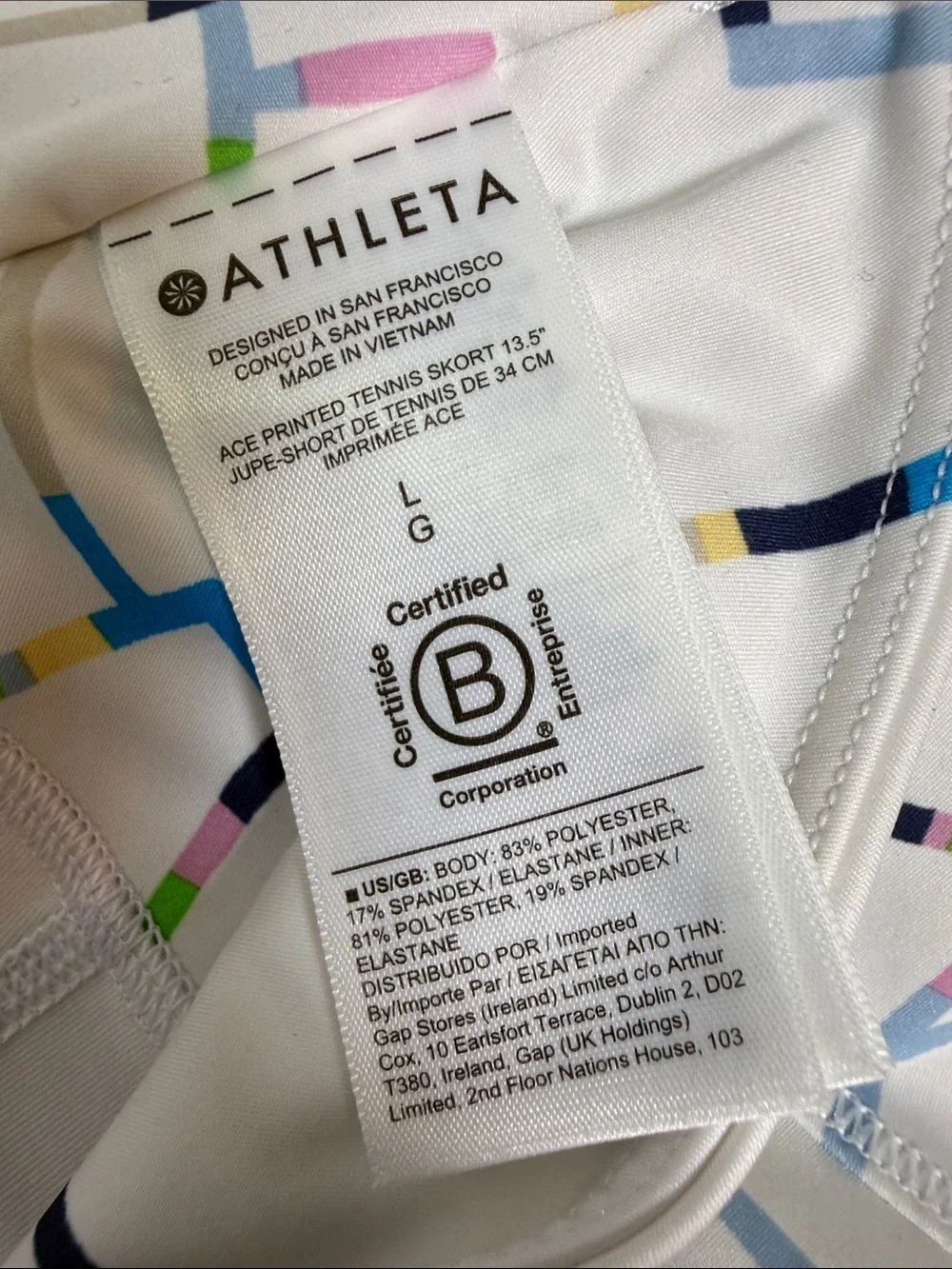 Athleta Ace Printed Tennis Skort 13.5 White Multicolor Pattern W2525 Sz L